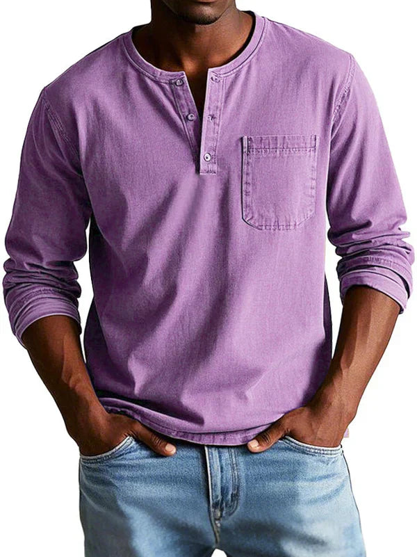 Herren Langarm Henleyshirt mit Knopfleiste