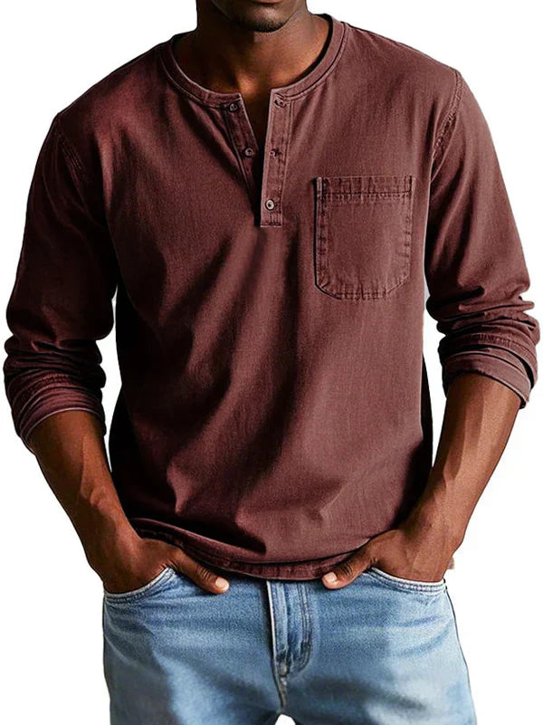 Herren Langarm Henleyshirt mit Knopfleiste
