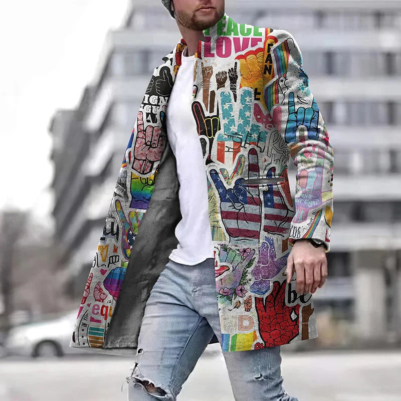 Herren Herbstjacke Mittellang Offen Bunt - Norvielle
