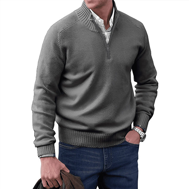 Herren Pullover Reißverschlusskragen Klassisch Anthrazit