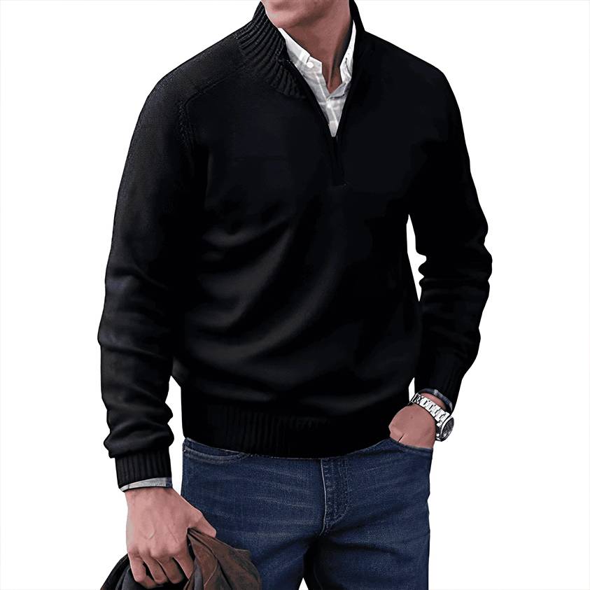 Herren Pullover Reißverschlusskragen Klassisch Anthrazit