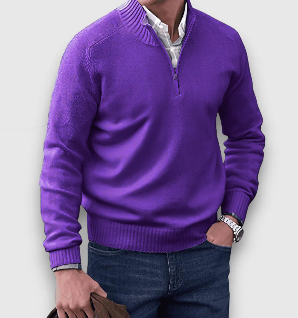 Herren Pullover Reißverschlusskragen Klassisch Anthrazit