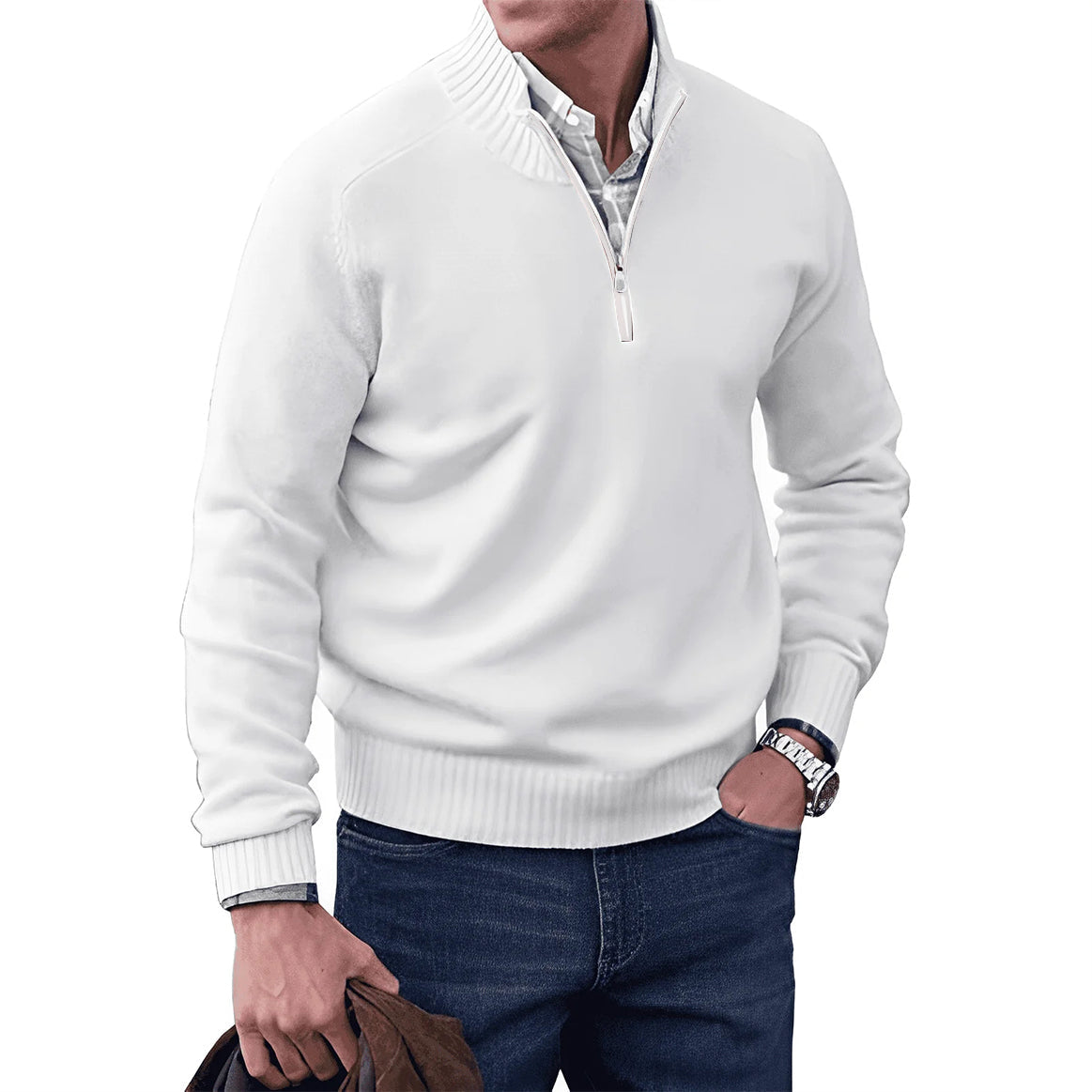 Herren Pullover Reißverschlusskragen Klassisch Anthrazit