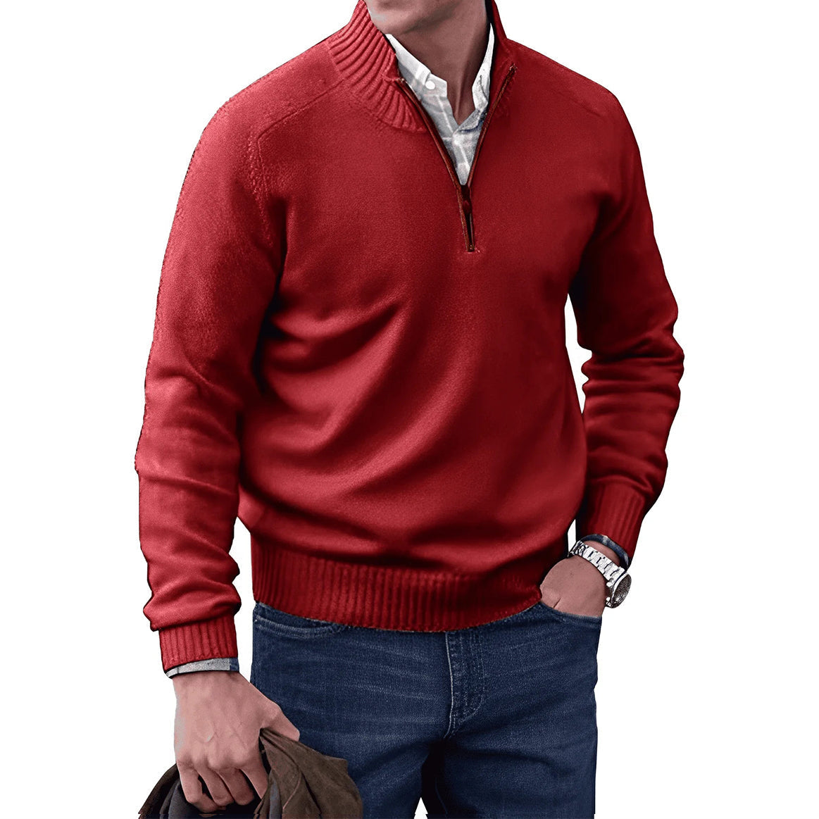 Herren Pullover Reißverschlusskragen Klassisch Anthrazit