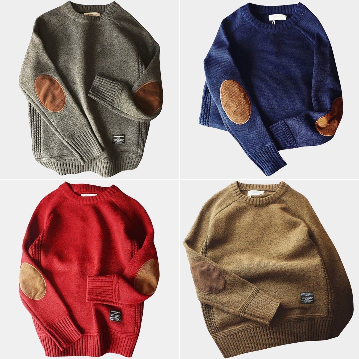 Rundhals Pullover mit Ellbogenbesatz für Damen und Herren, Alltag und