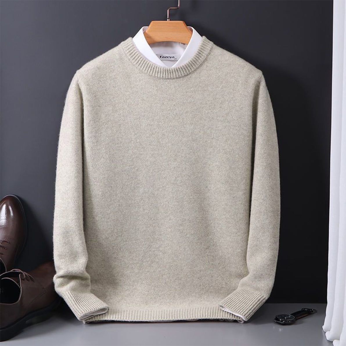 Herren Rundhals Pullover Elegantes Merino-Woll-Strickteil Anthrazit