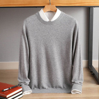 Herren Rundhals Pullover Elegantes Merino-Woll-Strickteil Anthrazit