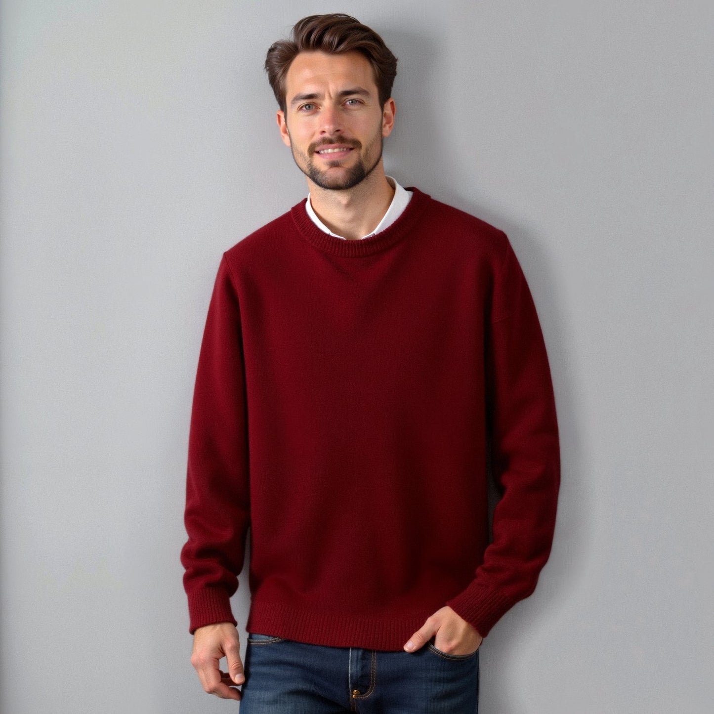 Herren Rundhals Pullover Elegantes Merino-Woll-Strickteil Anthrazit
