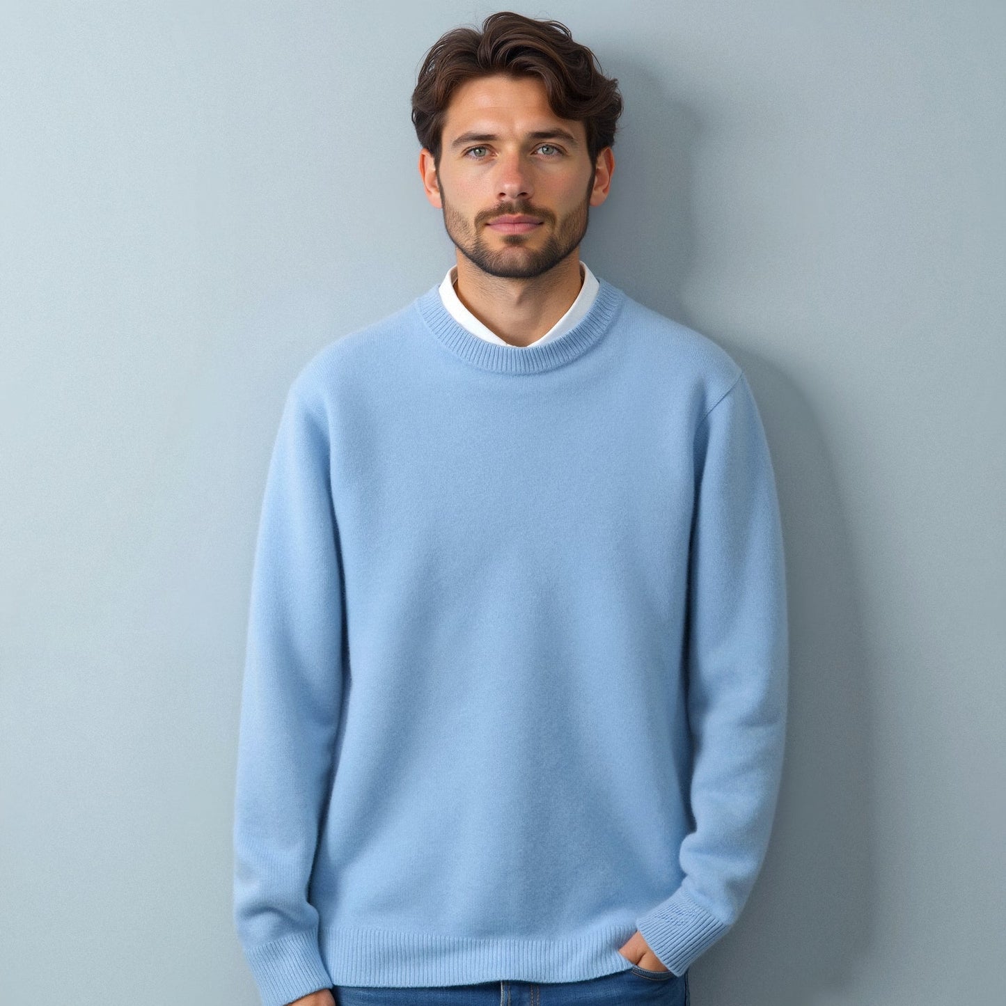 Herren Rundhals Pullover Elegantes Merino-Woll-Strickteil Anthrazit