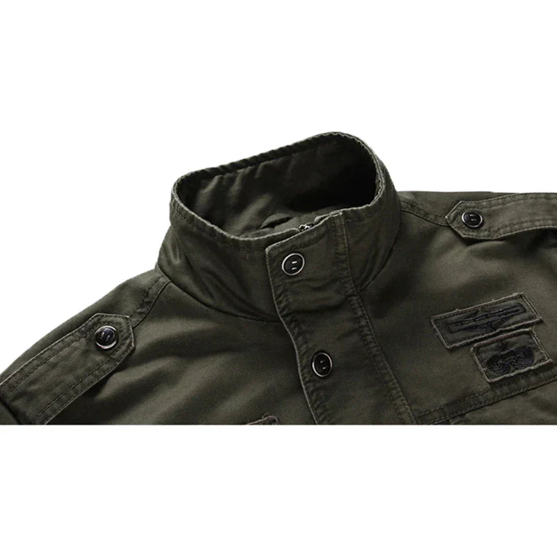 Herren Militaryjacke Stehkragen Taschen