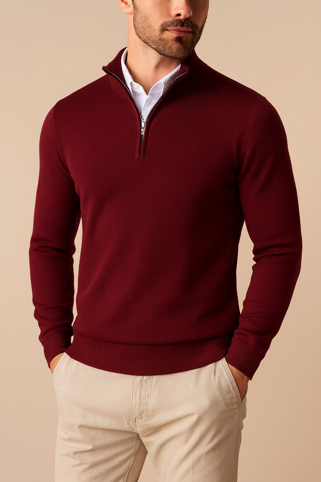 Herren Pullover Viertel-Reißverschluss Komfortabel Grau