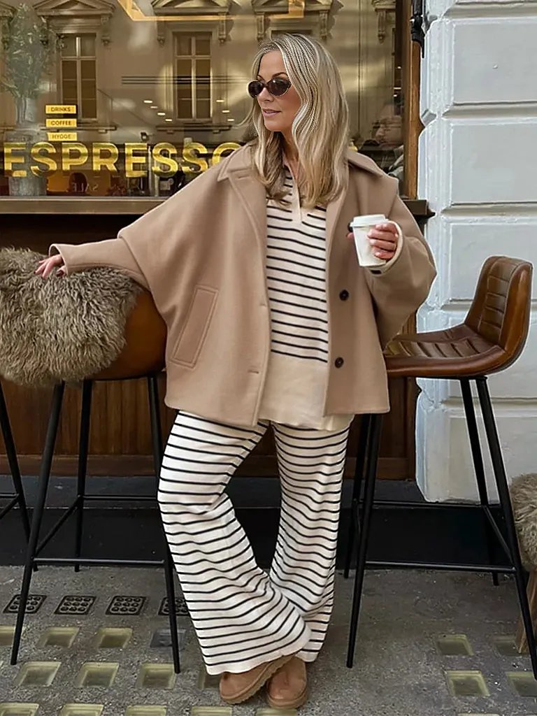 Damen Oversize Jacke Revers Knopfleiste