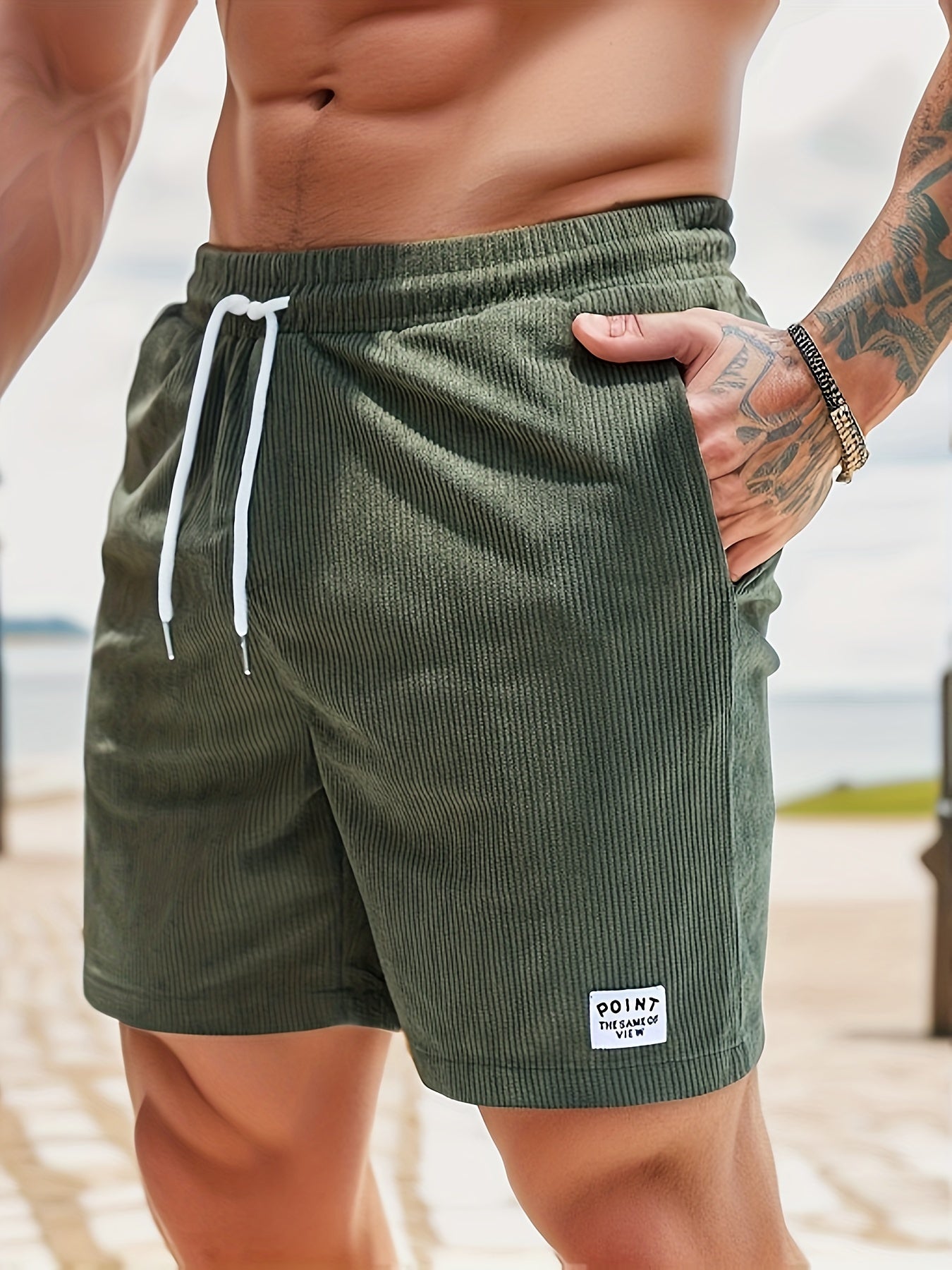 Herren Cordshorts Elastischer Bund Beige Sommer - Norvielle