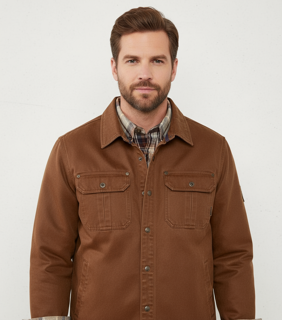 Herren-Overshirt – Lässig – Mit Knöpfen – Jeanshemd – Hemdjacke-Chaps Herrenmode