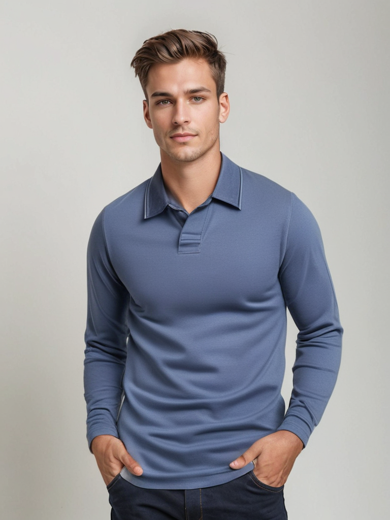 Herren Poloshirt Langarm Einfarbig - Norvielle