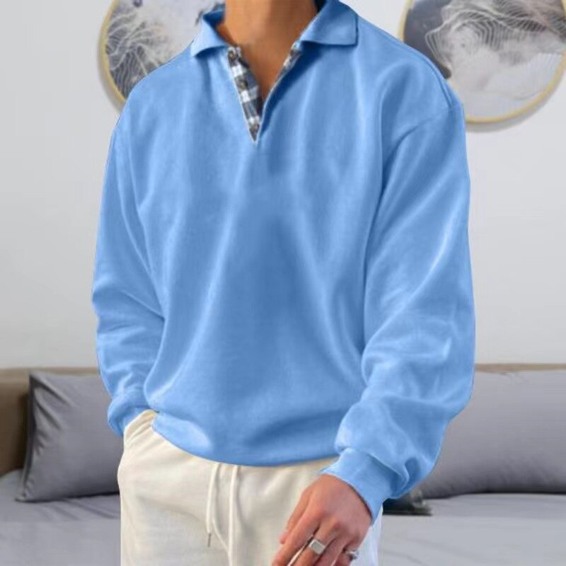 Herren-Pullover | Knopfleiste am Halsausschnitt | Lockere Passform | Sweatshirt mit Kragen | Polo-Pullover-Hellblau-M-Chaps Herrenmode