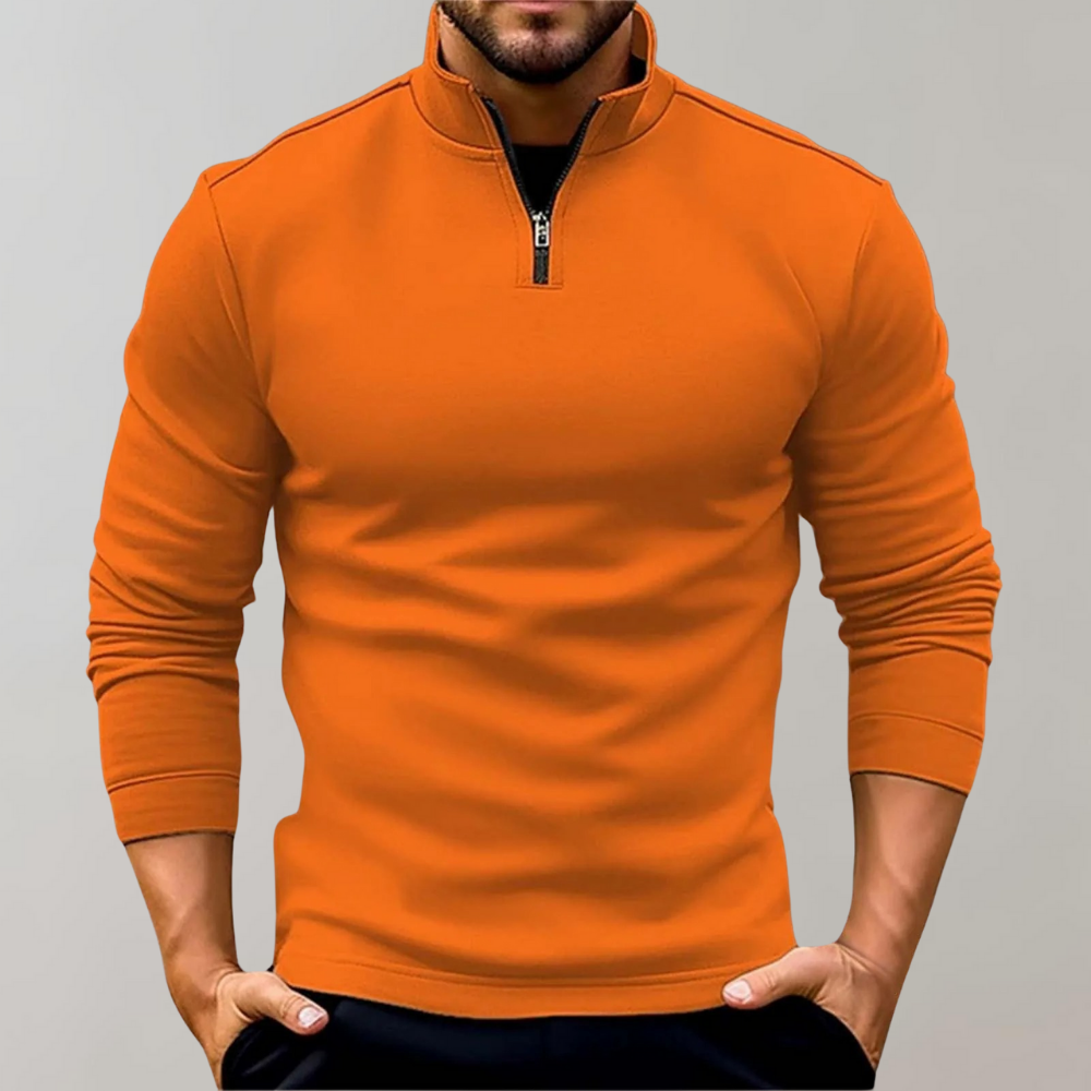 Herren-Pullover mit Viertelreißverschluss | Langarm | Pullover | Sweatshirt mit halbem Reißverschluss | Herren-Pullover mit Viertelreißverschluss-Orange-S-Chaps Herrenmode