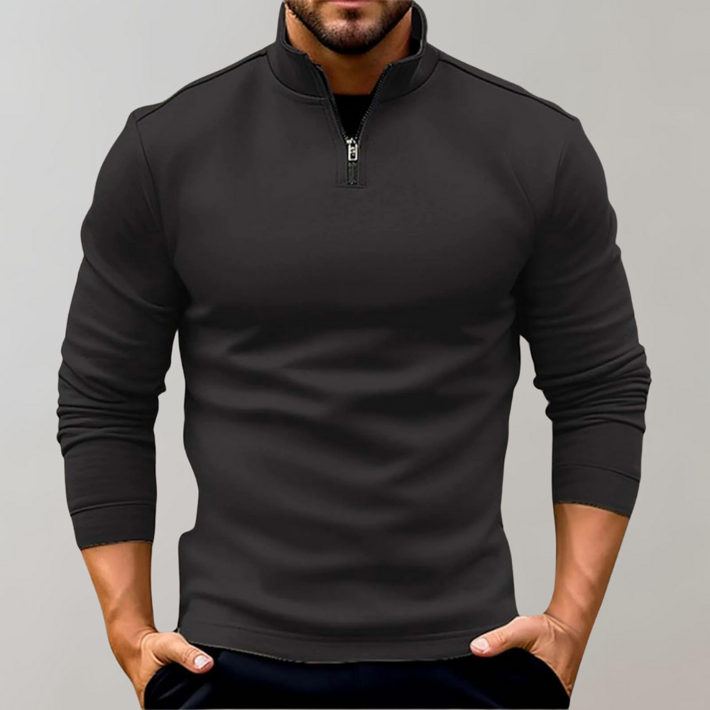 Herren Pullover Langarm Sweatshirt Viertelreißverschluss Grau - Norvielle