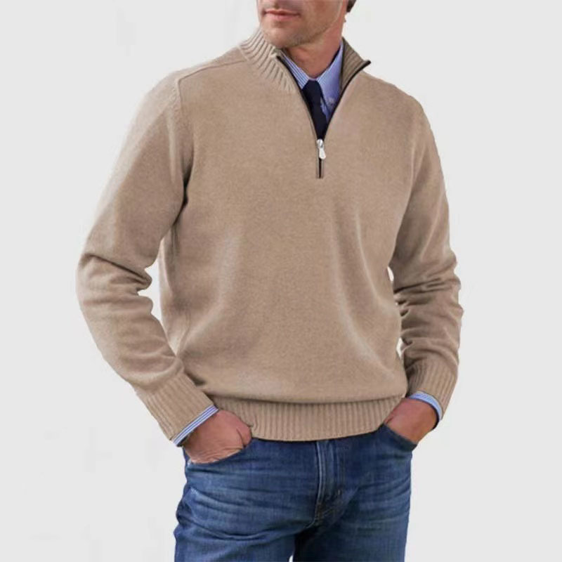 Herren-Pullover mit halbem Reißverschluss | Gestrickt | Langarm | Pullover mit Viertelreißverschluss | Herren-Pullover mit Viertelreißverschluss-Beige-M-Chaps Herrenmode