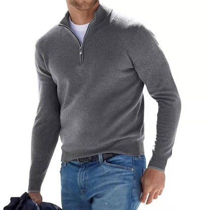 Herren Quarter Zip Pullover - Herren Strickpullover mit halbem Reißverschluss-Grau-S-Chaps Herrenmode