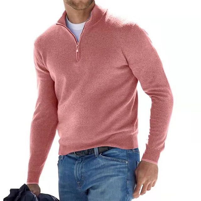 Herren Quarter Zip Pullover - Herren Strickpullover mit halbem Reißverschluss-Rosa-S-Chaps Herrenmode