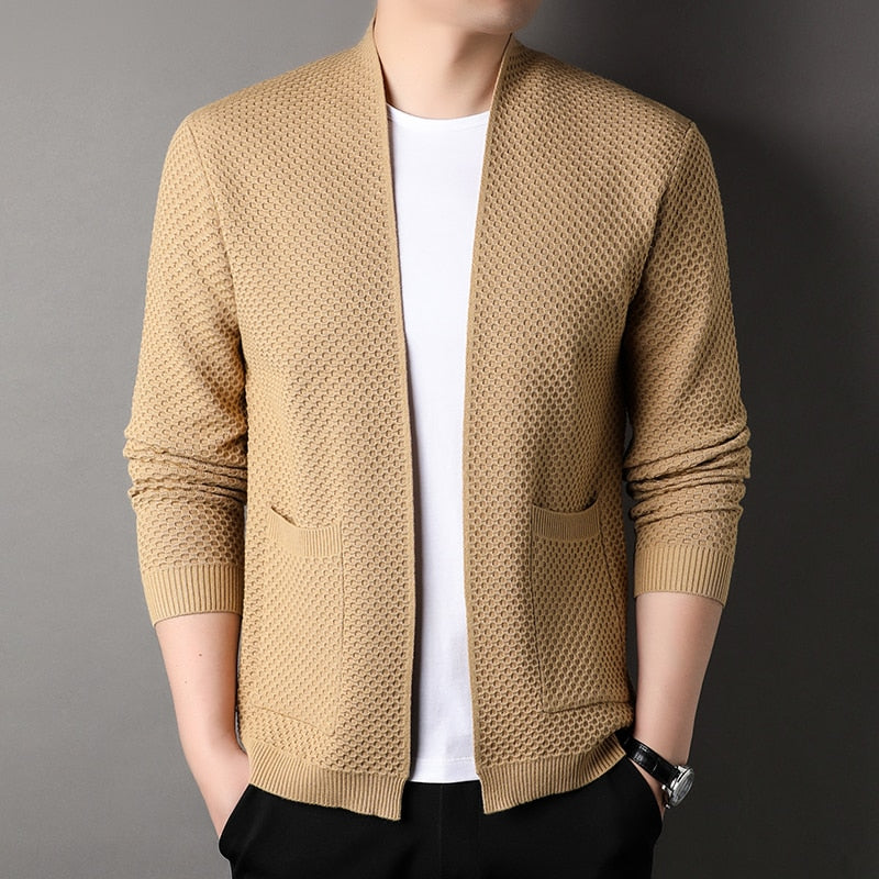 Herren Strickjacke Offen Vorne Mit Taschen Beige - Norvielle