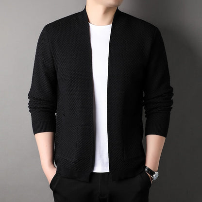 Herren Strickjacke - Offene Vorderseite - Taschen - Strickjacke - Herrenbekleidung-Schwarz-S-Chaps Herrenmode