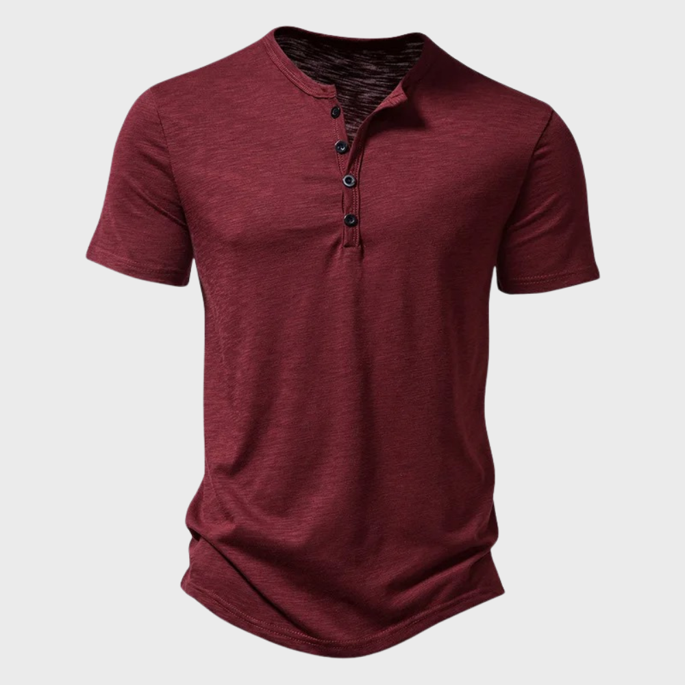 Herren T-Shirt Leichtgewicht Knopfleiste Schwarz - Norvielle