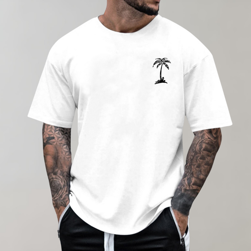 Herren T-Shirt Palmenprint Relaxed Fit Rundhals Weiss - Norvielle