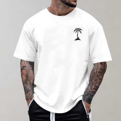 Herren T-Shirt Palmenprint Relaxed Fit Rundhals Weiss - Norvielle