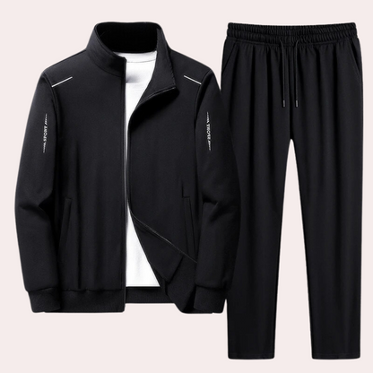Herren-Trainingsanzug – mit Reißverschluss – Kordelzug – zweiteiliges Set – Sportbekleidung für Herren-Schwarz-M-Chaps Herrenmode