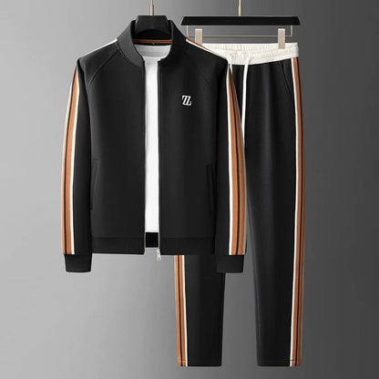 Herren-Trainingsanzug – mit Reißverschluss – gestreift – Jogginganzug – zweiteiliges Set-Schwarz-M-Chaps Herrenmode