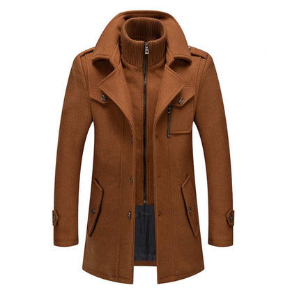 Herren Wollmantel | Einreihig | Zip-Up | Wollmantel | Herren Winterjacken-Braun-M-Chaps Herrenmode
