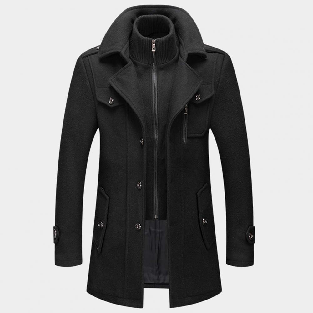 Herren Wollmantel | Einreihig | Zip-Up | Wollmantel | Herren Winterjacken-Schwarz-M-Chaps Herrenmode