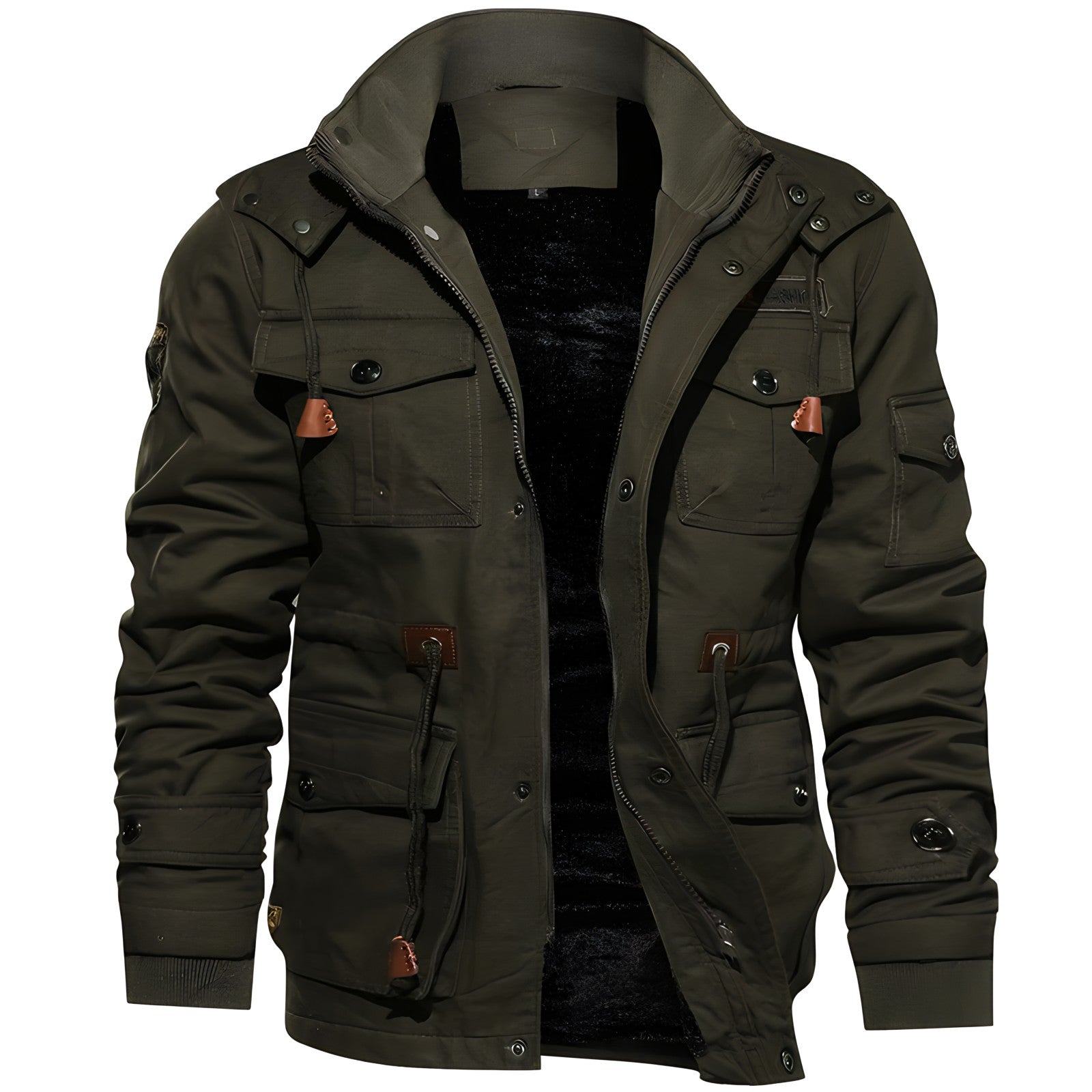 Herren Militärjacke Mit Taschen Baumwolle Olivgrün - Norvielle