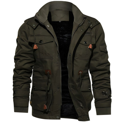 Herren Militärjacke Mit Taschen Baumwolle Olivgrün - Norvielle
