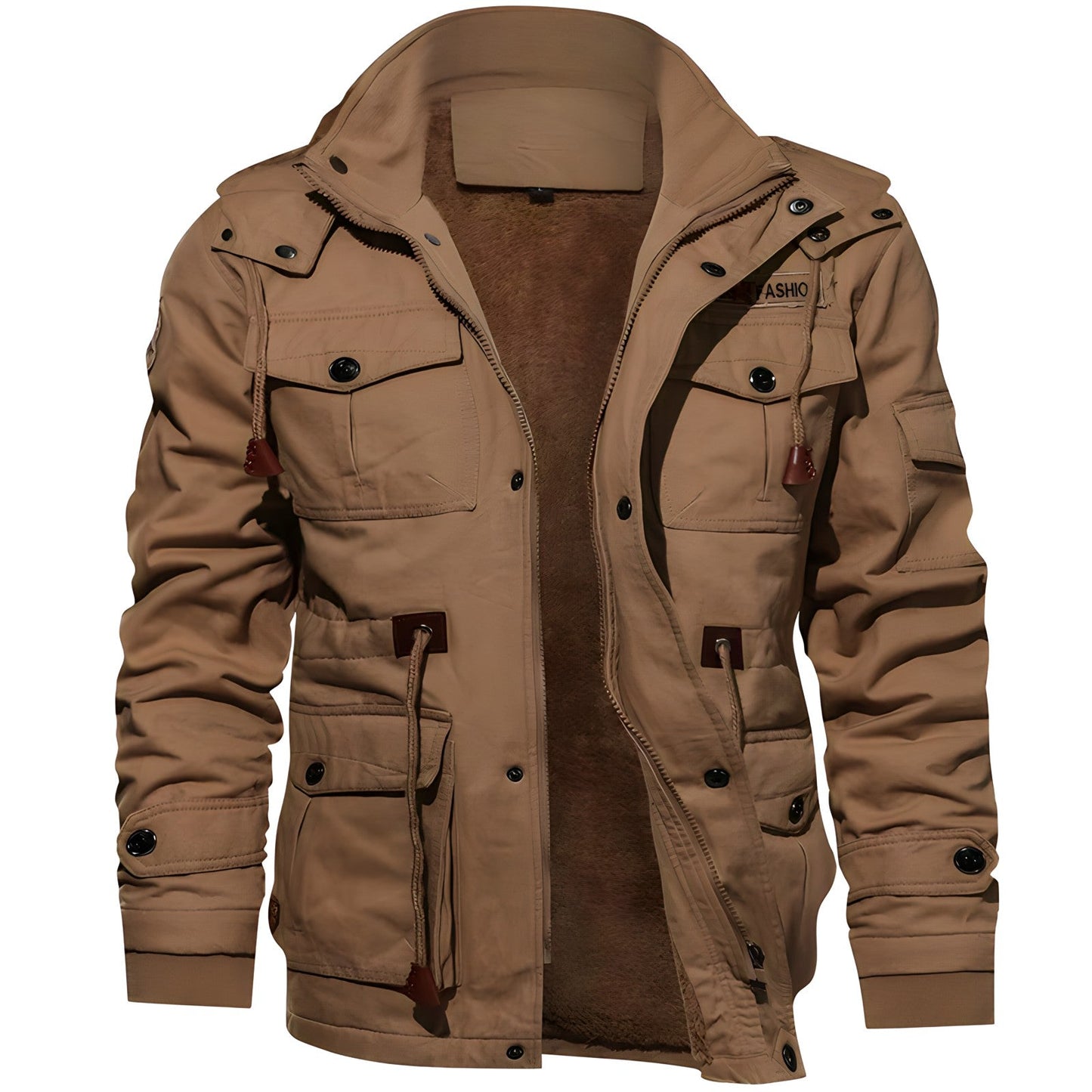 Herren Militärjacke Mit Taschen Baumwolle Olivgrün