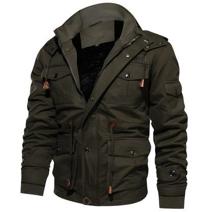 Herren Militärjacke Mit Taschen Baumwolle Olivgrün