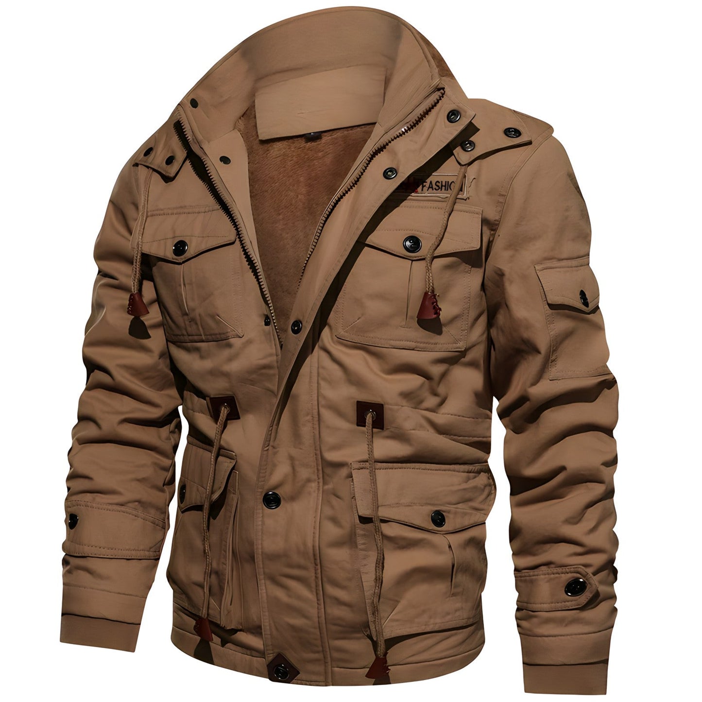 Herren Militärjacke Mit Taschen Baumwolle Olivgrün