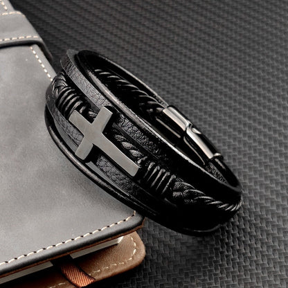 Herren Lederarmband Schwarz Geflochten Magnetverschluss - Norvielle