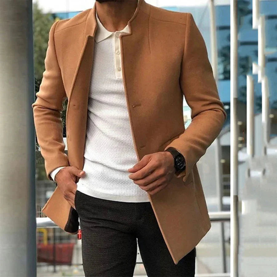 Herren Blazer Einreihig Wollbeige Halblang Schwarz - Norvielle