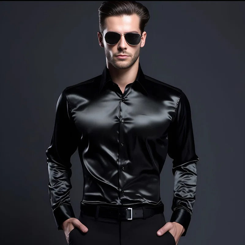 Herren Langarmhemd Slim Fit Glänzend - Norvielle