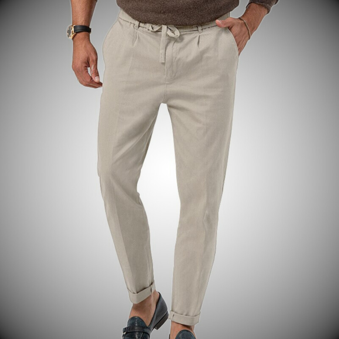 Herrenhosen – Bequeme, elastische Taille, leichte Leinenhose-Grau-S-Chaps Herrenmode