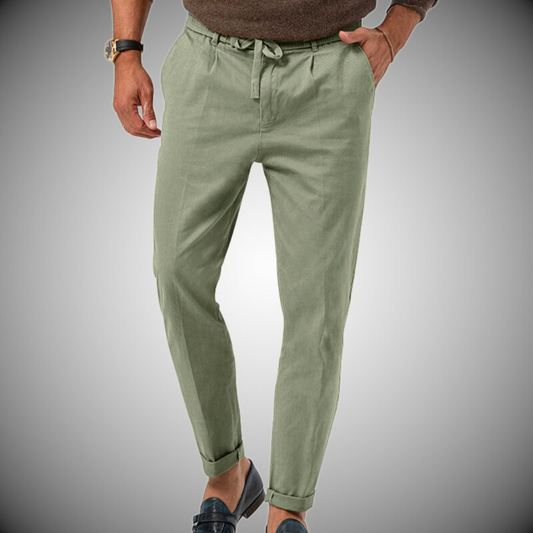 Herrenhosen Leichte Leinenhose Elastische Taille Beige - Norvielle