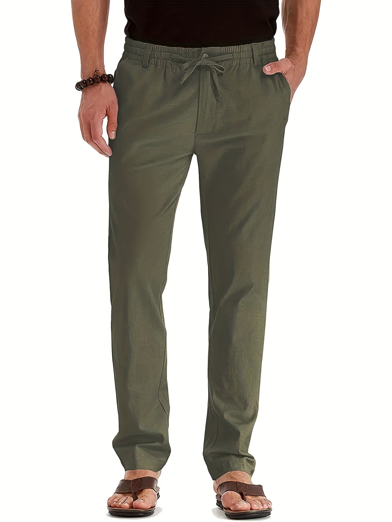 Herren Slim Fit Chinos Baumwolle Elastische Taille Beige - Norvielle
