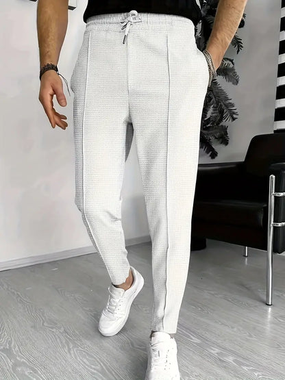 Herren Slim Fit Jogger Waffelhosen Elastischer Bund Schwarz - Norvielle