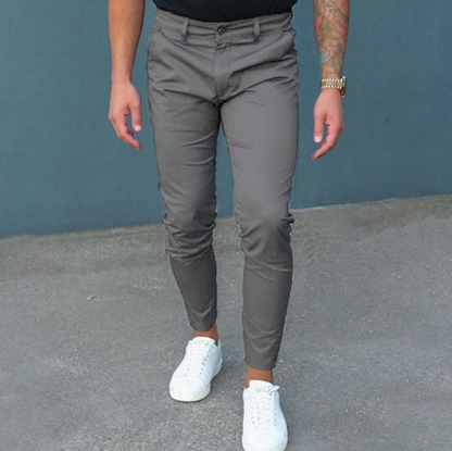 Herrenhosen - Stretch Skinny Slim Fit Chinohose-Grau-XS-Chaps Herrenmode