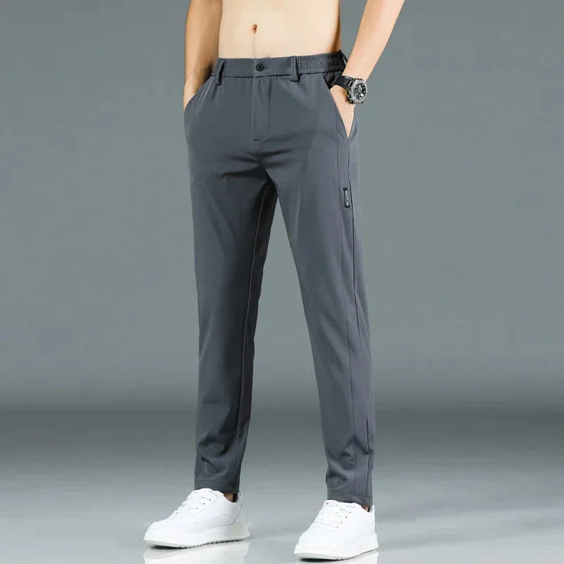 Herrenhosen – elastischer Bund – schmale Passform – Freizeithosen – Stretchhosen-Dunkelgrau-28-Chaps Herrenmode