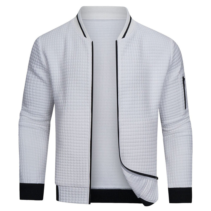 Herrenjacke – Langarm – Waffelmuster – Reißverschlusshemd – Reißverschluss-Sweatshirt-Weiß-S-Chaps Herrenmode
