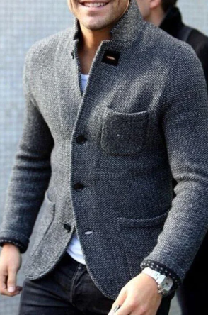 Herren Tweed Blazerjacke Einreihig Braun - Norvielle